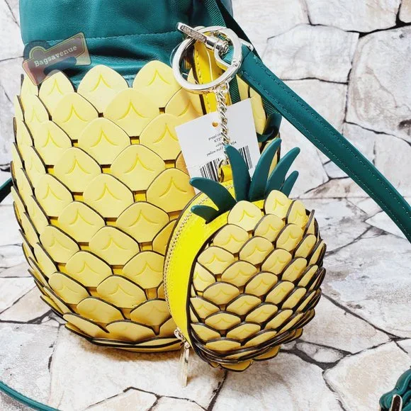 #bagsavenue pineapple bucket crossbody yellow novelty with coin purse Kate spade